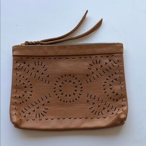 Cleobella Leather Wristlet Clutch in Tan with Laser-Cut Pattern